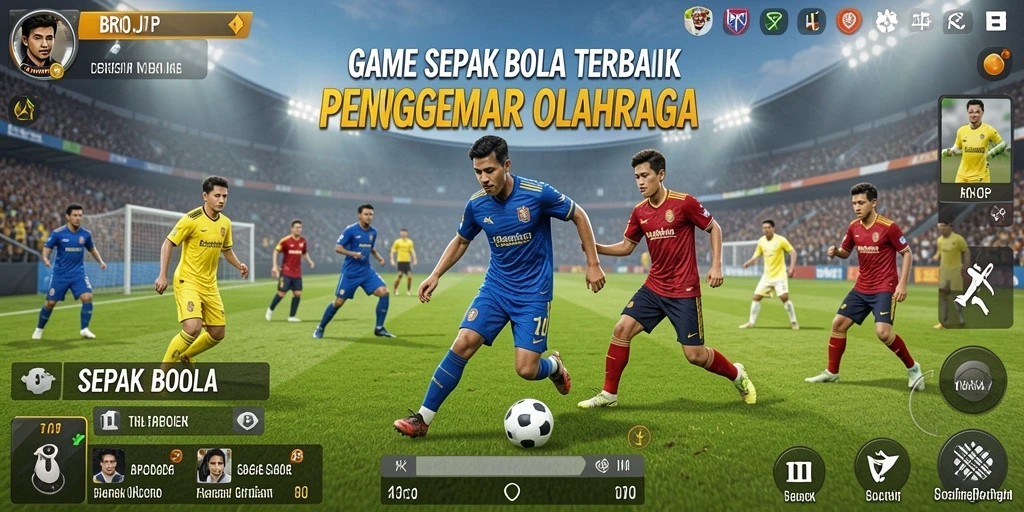 Antarmuka utama BROJP yang menarik dengan fokus pada permainan sepak bola.